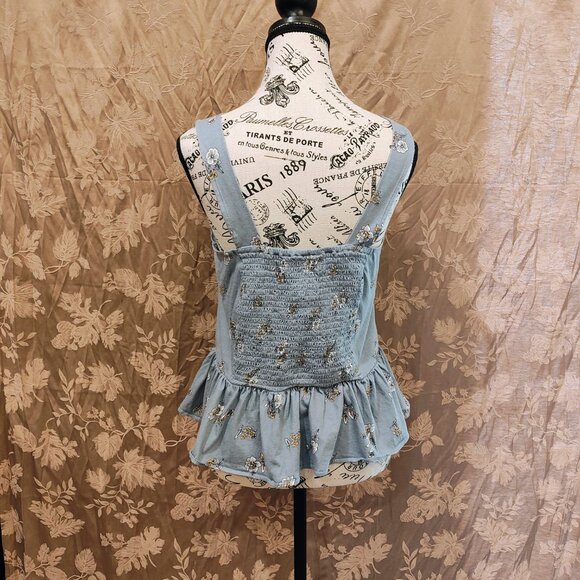 Loft Outlet Blue Smocked Floral Tank Top, Size M, Like New! - Picture 2 of 3